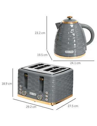 HOMCOM Kettle and Toaster Sets, 3000W 1.7L Rapid Boil Kettle & 4 Slice Toaster with 7 Browning Controls, Defrost, Reheat and Cru