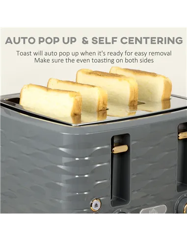 HOMCOM Kettle and Toaster Sets, 3000W 1.7L Rapid Boil Kettle & 4 Slice Toaster with 7 Browning Controls, Defrost, Reheat and Cru