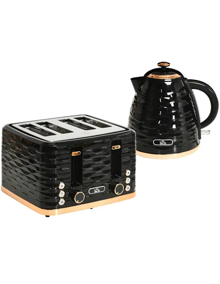 HOMCOM Kettle and Toaster Sets, 3000W 1.7L Rapid Boil Kettle & 4 Slice Toaster with 7 Browning Controls, Defrost, Reheat and Cru