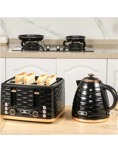 HOMCOM Kettle and Toaster Sets, 3000W 1.7L Rapid Boil Kettle & 4 Slice Toaster with 7 Browning Controls, Defrost, Reheat and Cru