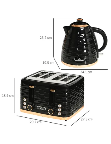 HOMCOM Kettle and Toaster Sets, 3000W 1.7L Rapid Boil Kettle & 4 Slice Toaster with 7 Browning Controls, Defrost, Reheat and Cru