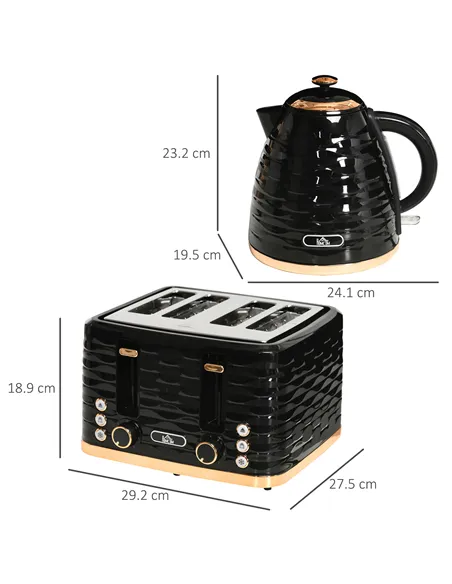 HOMCOM Kettle and Toaster Sets, 3000W 1.7L Rapid Boil Kettle & 4 Slice Toaster with 7 Browning Controls, Defrost, Reheat and Cru