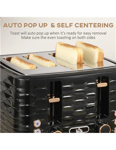 HOMCOM Kettle and Toaster Sets, 3000W 1.7L Rapid Boil Kettle & 4 Slice Toaster with 7 Browning Controls, Defrost, Reheat and Cru