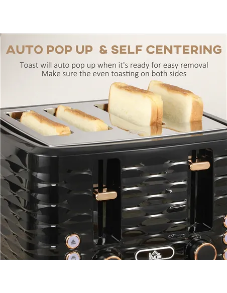HOMCOM Kettle and Toaster Sets, 3000W 1.7L Rapid Boil Kettle & 4 Slice Toaster with 7 Browning Controls, Defrost, Reheat and Cru