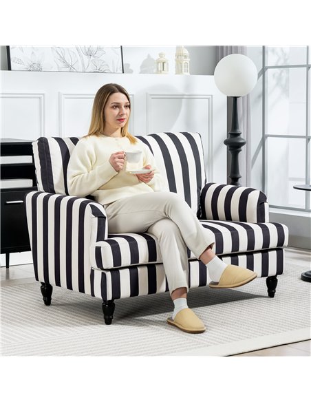 HOMCOM Modern Cuddle Chair, Velvet Single Sofa Armchair with Stripe, Turned Legs and Wide Seat, Upholstered Snuggle Chair for Li