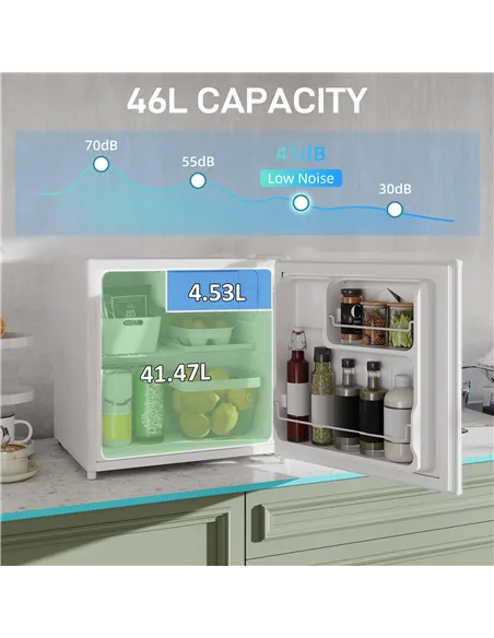 HOMCOM 46 Litre Table Top Mini Fridge, Small Fridge with Ice Box, Reversible Door, Adjustable Temperature and Legs for Bedrooms,