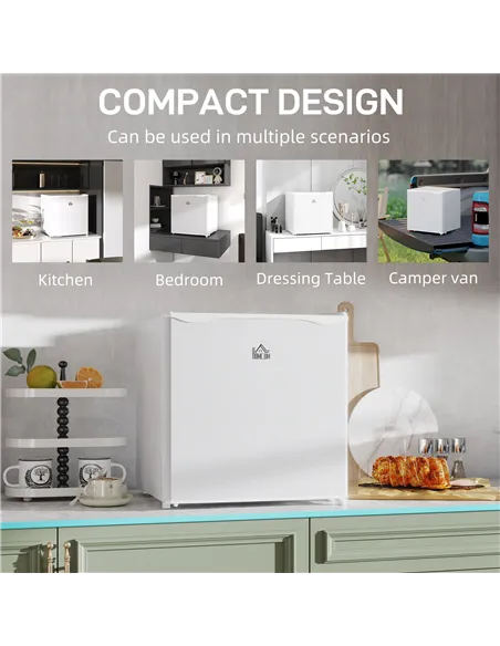 HOMCOM 46 Litre Table Top Mini Fridge, Small Fridge with Ice Box, Reversible Door, Adjustable Temperature and Legs for Bedrooms,
