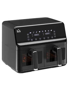 HOMCOM 8L Dual Basket Air Fryer, 8-in-1 Air Fryer Oven with Digital Display, Visible, Timer, Preheat for Oil Free Low Fat Cookin
