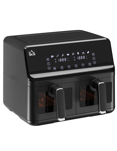 HOMCOM 8L Dual Basket Air Fryer, 8-in-1 Air Fryer Oven with Digital Display, Visible, Timer, Preheat for Oil Free Low Fat Cookin