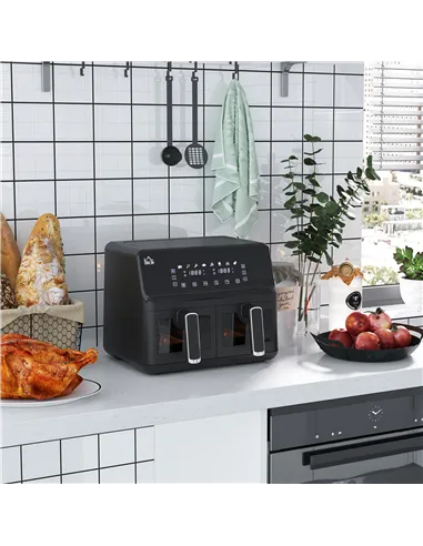 HOMCOM 8L Dual Basket Air Fryer, 8-in-1 Air Fryer Oven with Digital Display, Visible, Timer, Preheat for Oil Free Low Fat Cookin