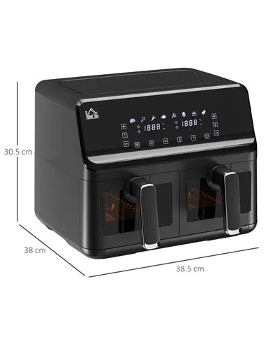 HOMCOM 8L Dual Basket Air Fryer, 8-in-1 Air Fryer Oven with Digital Display, Visible, Timer, Preheat for Oil Free Low Fat Cookin