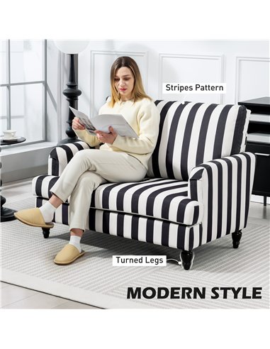 HOMCOM Modern Cuddle Chair, Velvet Single Sofa Armchair with Stripe, Turned Legs and Wide Seat, Upholstered Snuggle Chair for Li