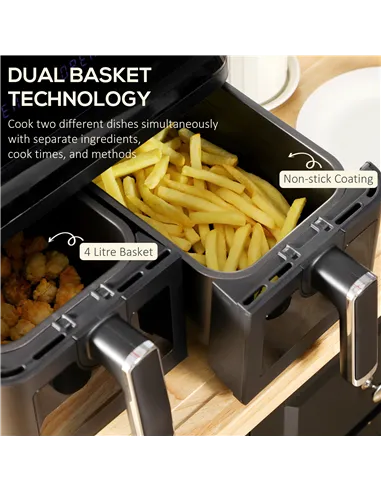 HOMCOM 8L Dual Basket Air Fryer, 8-in-1 Air Fryer Oven with Digital Display, Visible, Timer, Preheat for Oil Free Low Fat Cookin