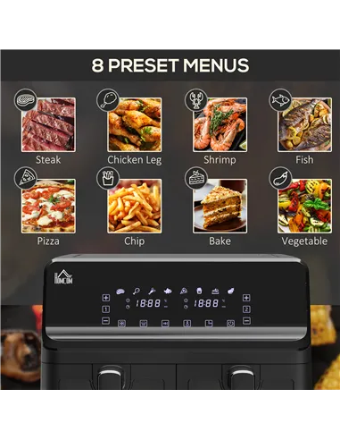 HOMCOM 8L Dual Basket Air Fryer, 8-in-1 Air Fryer Oven with Digital Display, Visible, Timer, Preheat for Oil Free Low Fat Cookin