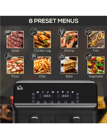 HOMCOM 8L Dual Basket Air Fryer, 8-in-1 Air Fryer Oven with Digital Display, Visible, Timer, Preheat for Oil Free Low Fat Cookin