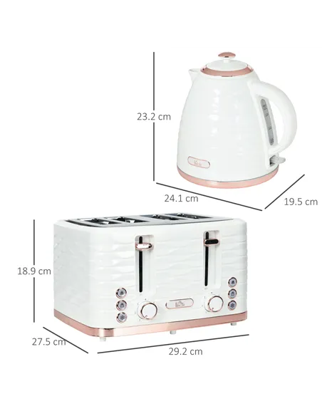 HOMCOM Kettle and Toaster Sets, 3000W 1.7L Rapid Boil Kettle & 4 Slice Toaster with 7 Browning Controls, Defrost, Reheat and Cru