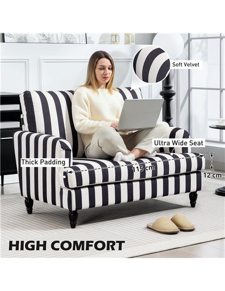 HOMCOM Modern Cuddle Chair, Velvet Single Sofa Armchair with Stripe, Turned Legs and Wide Seat, Upholstered Snuggle Chair for Li