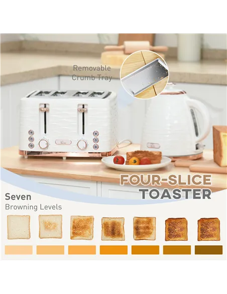 HOMCOM Kettle and Toaster Sets, 3000W 1.7L Rapid Boil Kettle & 4 Slice Toaster with 7 Browning Controls, Defrost, Reheat and Cru