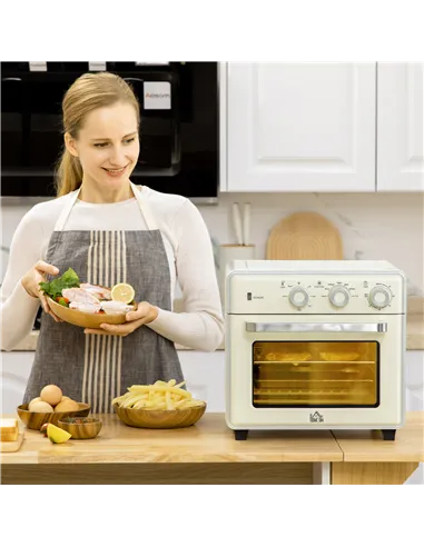 HOMCOM 20L 90-230℃ Mini Electric Oven - Cream