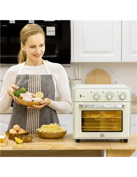 HOMCOM 20L 90-230℃ Mini Electric Oven - Cream