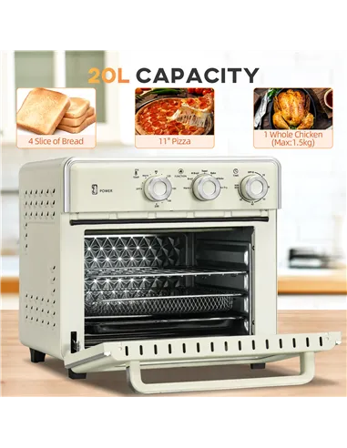 HOMCOM 20L 90-230℃ Mini Electric Oven - Cream