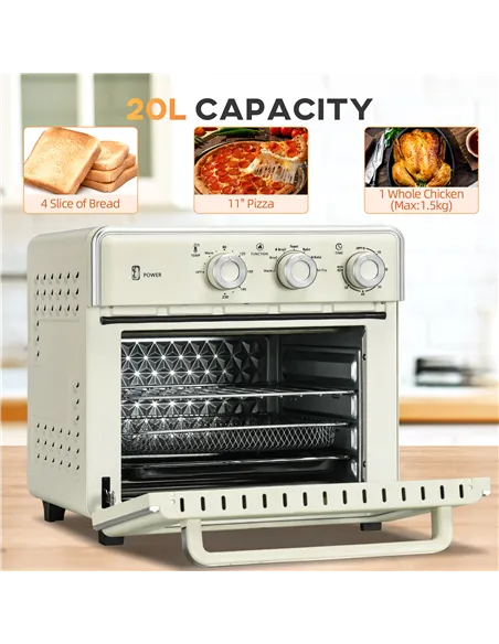 HOMCOM 20L 90-230℃ Mini Electric Oven - Cream