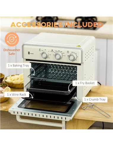 HOMCOM 20L 90-230℃ Mini Electric Oven - Cream