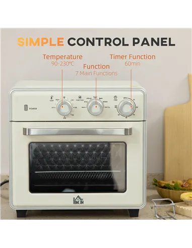 HOMCOM 20L 90-230℃ Mini Electric Oven - Cream