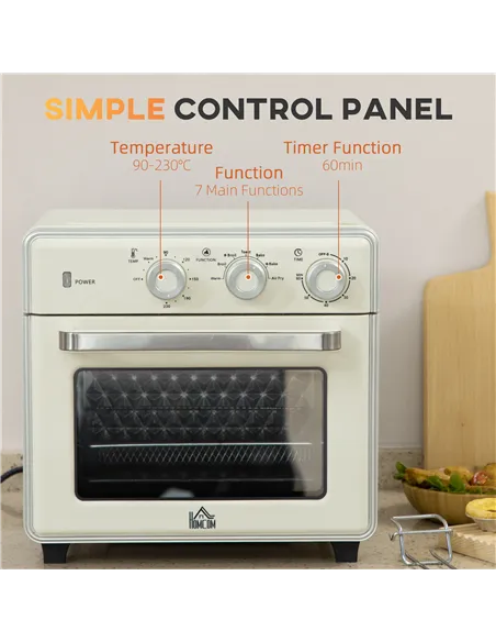 HOMCOM 20L 90-230℃ Mini Electric Oven - Cream