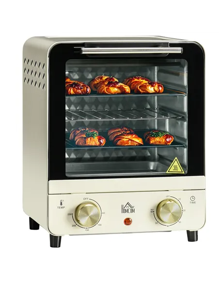 HOMCOM Mini Oven, 15 Litres Electric Oven and Grill with 60-230℃ Adjustable Temperature, 60 Minute Timer, Include Baking Tray, W
