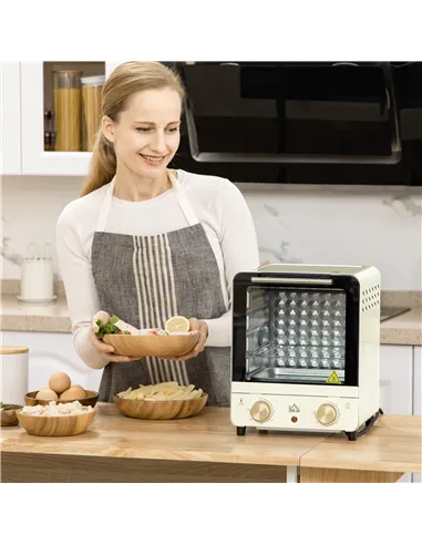 HOMCOM Mini Oven, 15 Litres Electric Oven and Grill with 60-230℃ Adjustable Temperature, 60 Minute Timer, Include Baking Tray, W