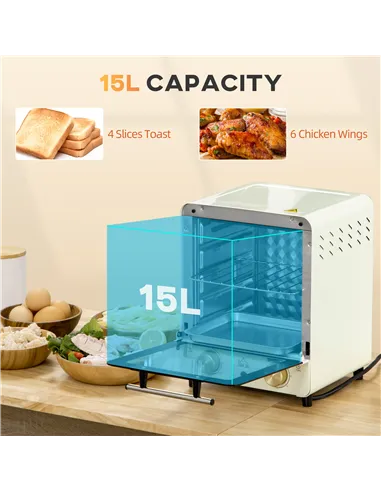 HOMCOM Mini Oven, 15 Litres Electric Oven and Grill with 60-230℃ Adjustable Temperature, 60 Minute Timer, Include Baking Tray, W