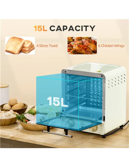 HOMCOM Mini Oven, 15 Litres Electric Oven and Grill with 60-230℃ Adjustable Temperature, 60 Minute Timer, Include Baking Tray, W
