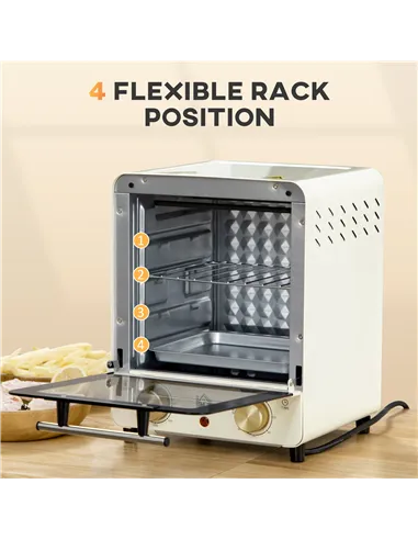 HOMCOM Mini Oven, 15 Litres Electric Oven and Grill with 60-230℃ Adjustable Temperature, 60 Minute Timer, Include Baking Tray, W