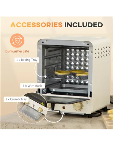 HOMCOM Mini Oven, 15 Litres Electric Oven and Grill with 60-230℃ Adjustable Temperature, 60 Minute Timer, Include Baking Tray, W