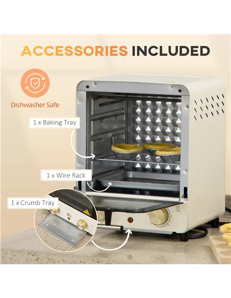 HOMCOM Mini Oven, 15 Litres Electric Oven and Grill with 60-230℃ Adjustable Temperature, 60 Minute Timer, Include Baking Tray, W