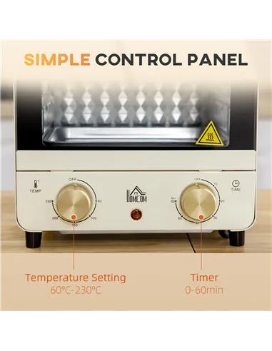 HOMCOM Mini Oven, 15 Litres Electric Oven and Grill with 60-230℃ Adjustable Temperature, 60 Minute Timer, Include Baking Tray, W