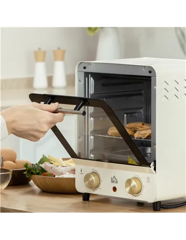 HOMCOM Mini Oven, 15 Litres Electric Oven and Grill with 60-230℃ Adjustable Temperature, 60 Minute Timer, Include Baking Tray, W