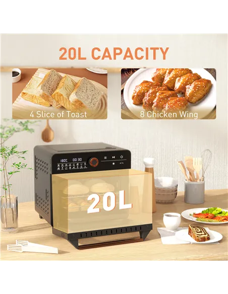 HOMCOM Air Fryer Oven, 20L Mini Oven, Multifunction Countertop Convection Oven with 16 Presets, Adjustable Temp and Time, 1400W