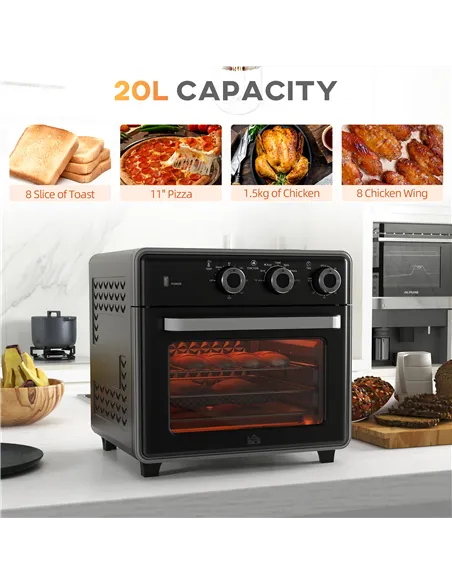 HOMCOM 20L 90-230℃ Mini Convection Oven, with Air Fry Function - Black