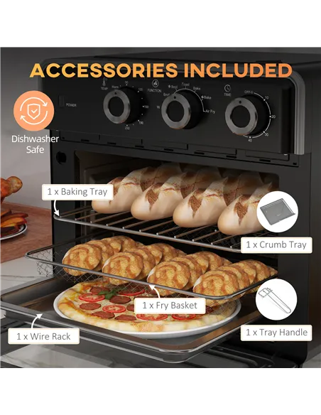 HOMCOM 20L 90-230℃ Mini Convection Oven, with Air Fry Function - Black