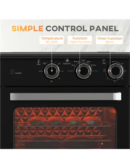 HOMCOM 20L 90-230℃ Mini Convection Oven, with Air Fry Function - Black