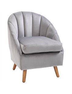 HOMCOM Accent Chair Velvet Fabric Single Sofa Armchair Home Living Room Solid Wood Leg Upholstered Side Armchair Grey