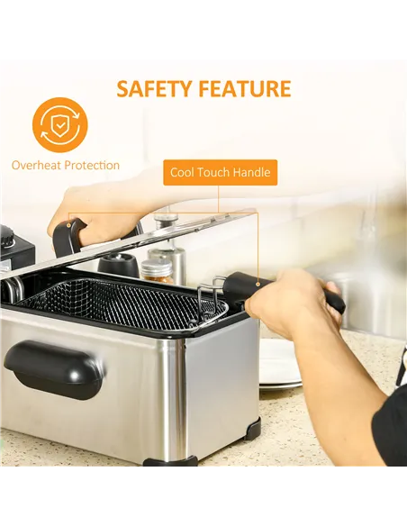 HOMCOM 3 Litre Stainless Steel Deep Fat Fryer with Adjustable Temp, 60min Timer, Viewing Window and Safety Cut Out, 2000W