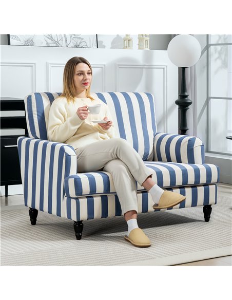 HOMCOM Modern Cuddle Chair, Velvet Single Sofa Armchair with Stripe, Turned Legs and Wide Seat, Upholstered Snuggle Chair for Li