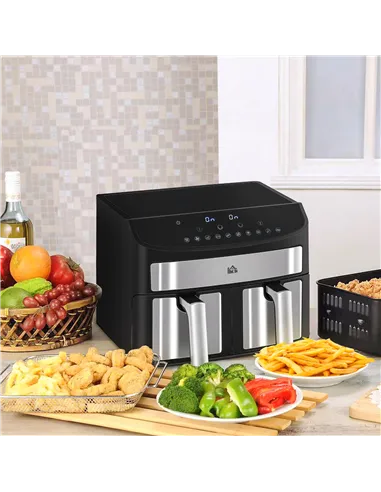 HOMCOM Dual Zone Air Fryer, 10-in-1 8L with Sync Cook & Sync Finish, 60-Minute Timer for Oil Free & Low Fat Cooking, 2400W