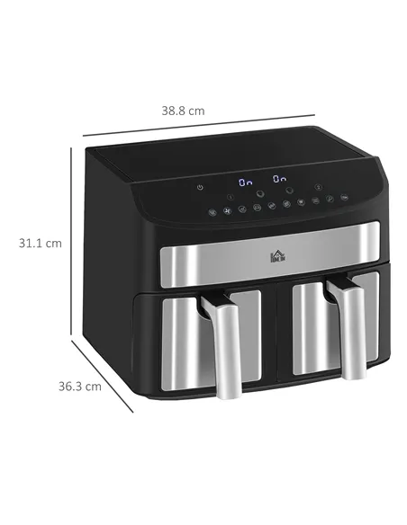 HOMCOM Dual Zone Air Fryer, 10-in-1 8L with Sync Cook & Sync Finish, 60-Minute Timer for Oil Free & Low Fat Cooking, 2400W