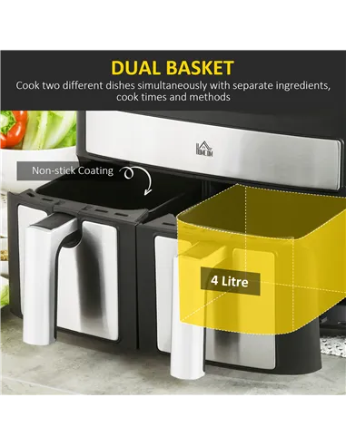 HOMCOM Dual Zone Air Fryer, 10-in-1 8L with Sync Cook & Sync Finish, 60-Minute Timer for Oil Free & Low Fat Cooking, 2400W