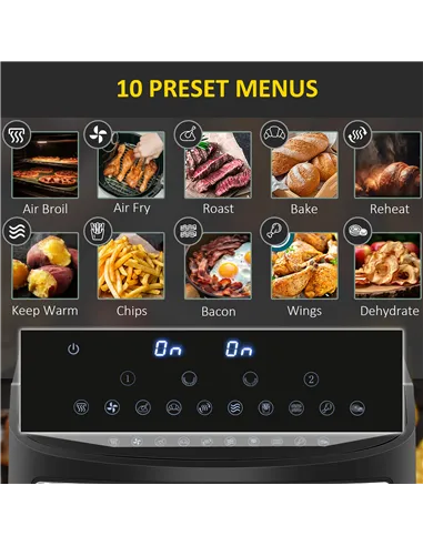 HOMCOM Dual Zone Air Fryer, 10-in-1 8L with Sync Cook & Sync Finish, 60-Minute Timer for Oil Free & Low Fat Cooking, 2400W