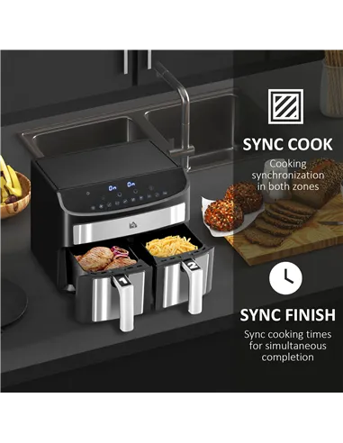 HOMCOM Dual Zone Air Fryer, 10-in-1 8L with Sync Cook & Sync Finish, 60-Minute Timer for Oil Free & Low Fat Cooking, 2400W
